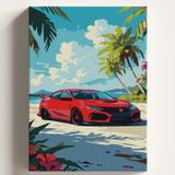 Sayılarla Boyama Tuval Hobi Seti, CİVİC Temalı Fırça ve Boya Dahil Set (Çıtalı) 40x50 CM, Kendin Yap Sayılarla Tuval Boya Kiti (KASNAKLI)