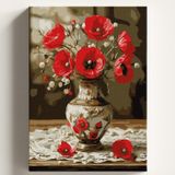 Sayılarla Boyama Tuval Hobi Seti DANTEL VAZO Temalı Fırça ve Boya Dahil Set (Çıtalı) 40x50 CM Kendin Yap Sayılarla Tuval Boya Kiti (KASNAKLI)