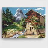Sayılarla Boyama Tuval Hobi Seti Dere ve Ev Temalı Fırça ve Boya Dahil Set (Çıtalı) 40X50 cm Kendin Yap Sayılarla Tuval Boya Kiti (Kasnaklı) - Standart