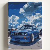 Sayılarla Boyama Tuval Hobi Seti, E30BMV Temalı Fırça ve Boya Dahil Set (Çıtalı) 40x50 CM, Kendin Yap Sayılarla Tuval Boya Kiti (KASNAKLI)
