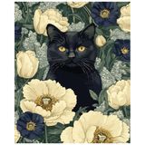 Sayılarla Boyama Tuval Hobi Seti, Fırça ve Boya Dahil Set (Çıtalı) 40x50 CM, Kendin Yap Sayılarla Tuval Boya Kiti (KASNAKLI) (40X50, BEYAZ ÇİÇEKLER ARASI KEDİ)