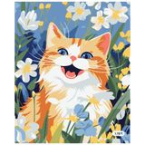Sayılarla Boyama Tuval Hobi Seti, Fırça ve Boya Dahil Set (Çıtalı) 40x50 CM, Kendin Yap Sayılarla Tuval Boya Kiti (KASNAKLI) (40X50, GÜLÜMSEYEN KEDİ)