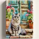 Sayılarla Boyama Tuval Hobi Seti, Fırça ve Boya Dahil Set (Çıtalı) 40x50 CM, Kendin Yap Sayılarla Tuval Boya Kiti (KASNAKLI) (40X50, KAPI ÖNÜ KEDİ)