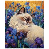 Sayılarla Boyama Tuval Hobi Seti, Fırça ve Boya Dahil Set (Çıtalı) 50x70 CM, Kendin Yap Sayılarla Tuval Boya Kiti (KASNAKLI) (50X70, ÇİÇEKLER ARASI KEDİ)