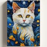 Sayılarla Boyama Tuval Hobi Seti, Fırça ve Boya Dahil Set (Çıtalı) 50x70 CM, Kendin Yap Sayılarla Tuval Boya Kiti (KASNAKLI) (50X70, LALELER VE KEDİ)
