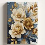Sayılarla Boyama Tuval Hobi Seti GOLD ÇİÇEK Temalı Fırça ve Boya Dahil Set (Çıtalı) 40x50 CM Kendin Yap Sayılarla Tuval Boya Kiti (KASNAKLI)