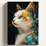Sayılarla Boyama Tuval Hobi Seti, Golden Kedi Temalı Fırça ve Boya Dahil Set (Çıtalı) 40X50 Cm, Kendin Yap Sayılarla Tuval Boya Kiti (Kasnaklı) - Standart