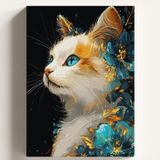 Sayılarla Boyama Tuval Hobi Seti, GOLDEN KEDİ Temalı Fırça ve Boya Dahil Set (Çıtalı) 50x70 CM, Kendin Yap Sayılarla Tuval Boya Kiti (KASNAKLI)