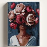 Sayılarla Boyama Tuval Hobi Seti GÜL AÇAN KADIN Temalı Fırça ve Boya Dahil Set (Çıtalı) 40x50 CM Kendin Yap Sayılarla Tuval Boya Kiti (KASNAKLI)