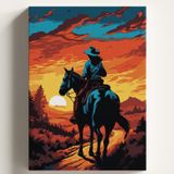 Sayılarla Boyama Tuval Hobi Seti, GÜN BATIMI KOVBOY Temalı Fırça ve Boya Dahil Set (Çıtalı) 50x70 CM, Kendin Yap Sayılarla Tuval Boya Kiti (KASNAKLI)