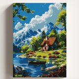 Sayılarla Boyama Tuval Hobi Seti GÜZEL MANZARA Temalı Fırça ve Boya Dahil Set (Çıtalı) 50X70 CM Kendin Yap Sayılarla Tuval Boya Kiti (KASNAKLI)