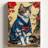 Sayılarla Boyama Tuval Hobi Seti, JAPON KEDİ Temalı Fırça ve Boya Dahil Set (Çıtalı) 50x70 CM, Kendin Yap Sayılarla Tuval Boya Kiti (KASNAKLI)
