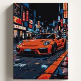 Sayılarla Boyama Tuval Hobi Seti, JAPON PORSCHE Temalı Fırça ve Boya Dahil Set (Çıtalı) 50X70 CM, Kendin Yap Sayılarla Tuval Boya Kiti (KASNAKLI)