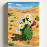 Sayılarla Boyama Tuval Hobi Seti KAKTÜS ÇİÇEK Temalı Fırça ve Boya Dahil Set (Çıtalı) 50X70 CM Kendin Yap Sayılarla Tuval Boya Kiti (KASNAKLI)