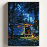 Sayılarla Boyama Tuval Hobi Seti Kamp Temalı Fırça ve Boya Dahil Set (Çıtalı) 50X70 cm Kendin - Çok Renkli