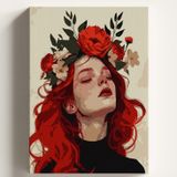 Sayılarla Boyama Tuval Hobi Seti KIRMIZI ÇİÇEK KADIN Temalı Fırça ve Boya Dahil Set (Çıtalı) 50X70 CM Kendin Yap Sayılarla Tuval Boya Kiti (KASNAKLI)
