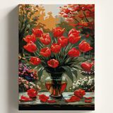 Sayılarla Boyama Tuval Hobi Seti Kırmızı Laleler Temalı Fırça Ve Boya Dahil Set (Çıtalı) 40X50 Cm Kendin Yap Sayılarla Tuval Boya Kiti (Kas