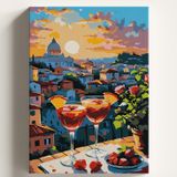 Sayılarla Boyama Tuval Hobi Seti KOKTEYL MANZARA Temalı Fırça ve Boya Dahil Set (Çıtalı) 50X70 CM Kendin Yap Sayılarla Tuval Boya Kiti (KASNAKLI)
