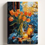 Sayılarla Boyama Tuval Hobi Seti LALELER VE GECE Temalı Fırça ve Boya Dahil Set (Çıtalı) 40x50 CM Kendin Yap Sayılarla Tuval Boya Kiti (KASNAKLI)
