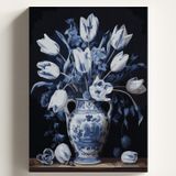 Sayılarla Boyama Tuval Hobi Seti MAVİ VAZO Temalı Fırça ve Boya Dahil Set (Çıtalı) 50X70 CM Kendin Yap Sayılarla Tuval Boya Kiti (KASNAKLI)