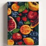 Sayılarla Boyama Tuval Hobi Seti MEYVE Temalı Fırça ve Boya Dahil Set (Çıtalı) 40x50 CM Kendin Yap Sayılarla Tuval Boya Kiti (KASNAKLI)