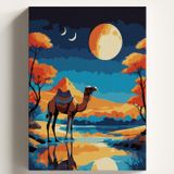 Sayılarla Boyama Tuval Hobi Seti, MISIR DEVE Temalı Fırça ve Boya Dahil Set (Çıtalı) 50X70 CM, Kendin Yap Sayılarla Tuval Boya Kiti (KASNAKLI)