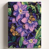 Sayılarla Boyama Tuval Hobi Seti MOR ÇİÇEK KELEBEK Temalı Fırça ve Boya Dahil Set (Çıtalı) 50X70 CM Kendin Yap Sayılarla Tuval Boya Kiti (KASNAKLI)