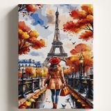 Sayılarla Boyama Tuval Hobi Seti PARİS KIRMIZI KADIN Temalı Fırça ve Boya Dahil Set (Çıtalı) 50X70 CM Kendin Yap Sayılarla Tuval Boya Kiti (KASNAKLI)