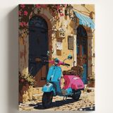 Sayılarla Boyama Tuval Hobi Seti, PEMBE MOTOR Temalı Fırça ve Boya Dahil Set (Çıtalı) 40x50 CM, Kendin Yap Sayılarla Tuval Boya Kiti (KASNAKLI)