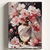 Sayılarla Boyama Tuval Hobi Seti PEMBE VAZO Temalı Fırça ve Boya Dahil Set (Çıtalı) 40x50 CM Kendin Yap Sayılarla Tuval Boya Kiti (KASNAKLI)