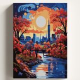 Sayılarla Boyama Tuval Hobi Seti RENKLİ AY ŞEHİR Temalı Fırça ve Boya Dahil Set (Çıtalı) 50X70 CM Kendin Yap Sayılarla Tuval Boya Kiti (KASNAKLI)