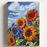Sayılarla Boyama Tuval Hobi Seti RENKLİ AYÇİÇEĞİ Temalı Fırça ve Boya Dahil Set (Çıtalı) 50X70 CM Kendin Yap Sayılarla Tuval Boya Kiti (KASNAKLI)