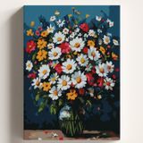 Sayılarla Boyama Tuval Hobi Seti RENKLİ PAPATYA DEMETİ Temalı Fırça ve Boya Dahil Set (Çıtalı) 40x50 CM Kendin Yap Sayılarla Tuval Boya Kiti (KASNAKLI)