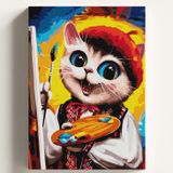 Sayılarla Boyama Tuval Hobi Seti, RESSAM KEDİ Temalı Fırça ve Boya Dahil Set (Çıtalı) 40x50 CM, Kendin Yap Sayılarla Tuval Boya Kiti (KASNAKLI)
