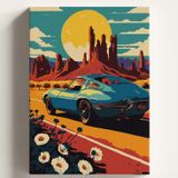 Sayılarla Boyama Tuval Hobi Seti, RETRO ARABA Temalı Fırça ve Boya Dahil Set (Çıtalı) 50X70 CM, Kendin Yap Sayılarla Tuval Boya Kiti (KASNAKLI)