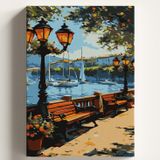Sayılarla Boyama Tuval Hobi Seti SAHİLDE BANK Temalı Fırça ve Boya Dahil Set (Çıtalı) 40x50 CM Kendin Yap Sayılarla Tuval Boya Kiti (KASNAKLI)