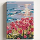 Sayılarla Boyama Tuval Hobi Seti SAHİLDE LALELER Temalı Fırça ve Boya Dahil Set (Çıtalı) 50X70 CM Kendin Yap Sayılarla Tuval Boya Kiti (KASNAKLI)