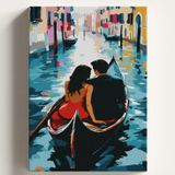 Sayılarla Boyama Tuval Hobi Seti SANDAL SEVGİLİLER Temalı Fırça ve Boya Dahil Set (Çıtalı) 50X70 CM Kendin Yap Sayılarla Tuval Boya Kiti (KASNAKLI)