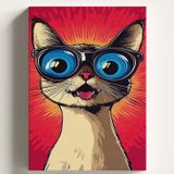 Sayılarla Boyama Tuval Hobi Seti, ŞAŞKIN GÖZLÜKLÜ KEDİ Temalı Fırça ve Boya Dahil Set (Çıtalı) 50x70 CM, Kendin Yap Sayılarla Tuval Boya Kiti (KASNAKLI)