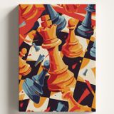 Sayılarla Boyama Tuval Hobi Seti SATRANÇ Temalı Fırça ve Boya Dahil Set (Çıtalı) 50X70 CM Kendin Yap Sayılarla Tuval Boya Kiti (KASNAKLI)