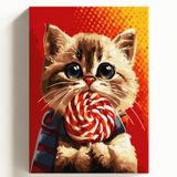 Sayılarla Boyama Tuval Hobi Seti, ŞEKERCİ KEDİ Temalı Fırça ve Boya Dahil Set (Çıtalı) 50x70 CM, Kendin Yap Sayılarla Tuval Boya Kiti (KASNAKLI)