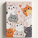 Sayılarla Boyama Tuval Hobi Seti, SEVİMLİ KEDİLER Temalı Fırça ve Boya Dahil Set (Çıtalı) 40x50 CM, Kendin Yap Sayılarla Tuval Boya Kiti (KASNAKLI)