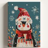 Sayılarla Boyama Tuval Hobi Seti, ŞİRİN PENGUEN Temalı Fırça ve Boya Dahil Set (Çıtalı) 50X70 CM, Kendin Yap Sayılarla Tuval Boya Kiti (KASNAKLI)