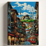 Sayılarla Boyama Tuval Hobi Seti SİRKECİ Temalı Fırça ve Boya Dahil Set (Çıtalı) 40x50 CM Kendin Yap Sayılarla Tuval Boya Kiti (KASNAKLI)