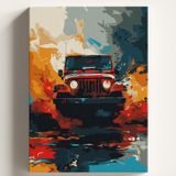 Sayılarla Boyama Tuval Hobi Seti, SİSLİ JEEPS Temalı Fırça ve Boya Dahil Set (Çıtalı) 50X70 CM, Kendin Yap Sayılarla Tuval Boya Kiti (KASNAKLI)