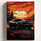 Sayılarla Boyama Tuval Hobi Seti, SİYAH DODGES Temalı Fırça ve Boya Dahil Set (Çıtalı) 50X70 CM, Kendin Yap Sayılarla Tuval Boya Kiti (KASNAKLI)