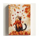 Sayılarla Boyama Tuval Hobi Seti; Sonbahar Kedi Temalı Fırça ve Boya Dahil Set (Çıtalı) 40X50 Cm, Kendin Yap Sayılarla Tuval Boya Kiti (Kasnaklı) - Çok Renkli