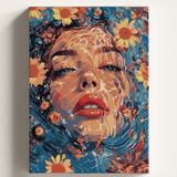 Sayılarla Boyama Tuval Hobi Seti SU VE KADIN Temalı Fırça ve Boya Dahil Set (Çıtalı) 50X70 CM Kendin Yap Sayılarla Tuval Boya Kiti (KASNAKLI)