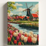 Sayılarla Boyama Tuval Hobi Seti YEL DEĞİRMENİ LALELER Temalı Fırça ve Boya Dahil Set (Çıtalı) 40x50 CM Kendin Yap Sayılarla Tuval Boya Kiti (KASNAKLI)