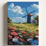 Sayılarla Boyama Tuval Hobi Seti YEL DEĞİRMENİ Temalı Fırça ve Boya Dahil Set (Çıtalı) 50X70 CM Kendin Yap Sayılarla Tuval Boya Kiti (KASNAKLI)